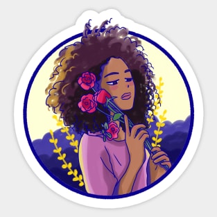 Cute girl holding red flowers Sticker